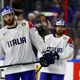 Thomas Larkin, left, playing for Italy at the 2017 IIHF World Championships.